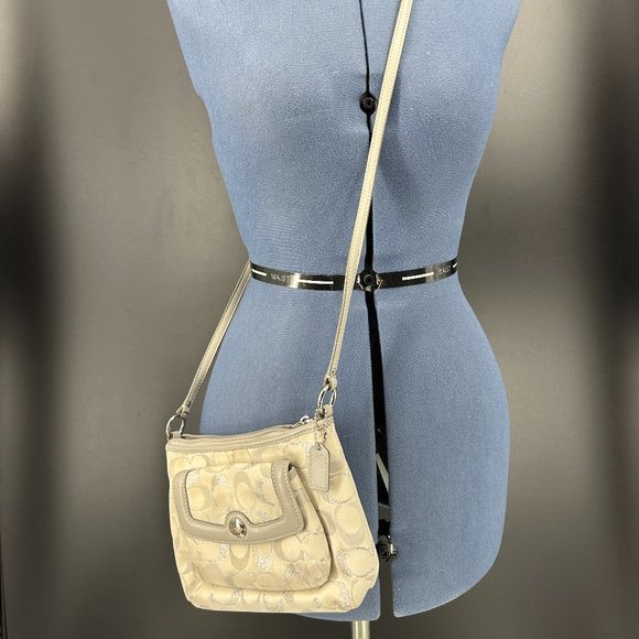 Coach Handbags - Coach crossbody light gray and silver canvas and leather bag Y2K monogram print